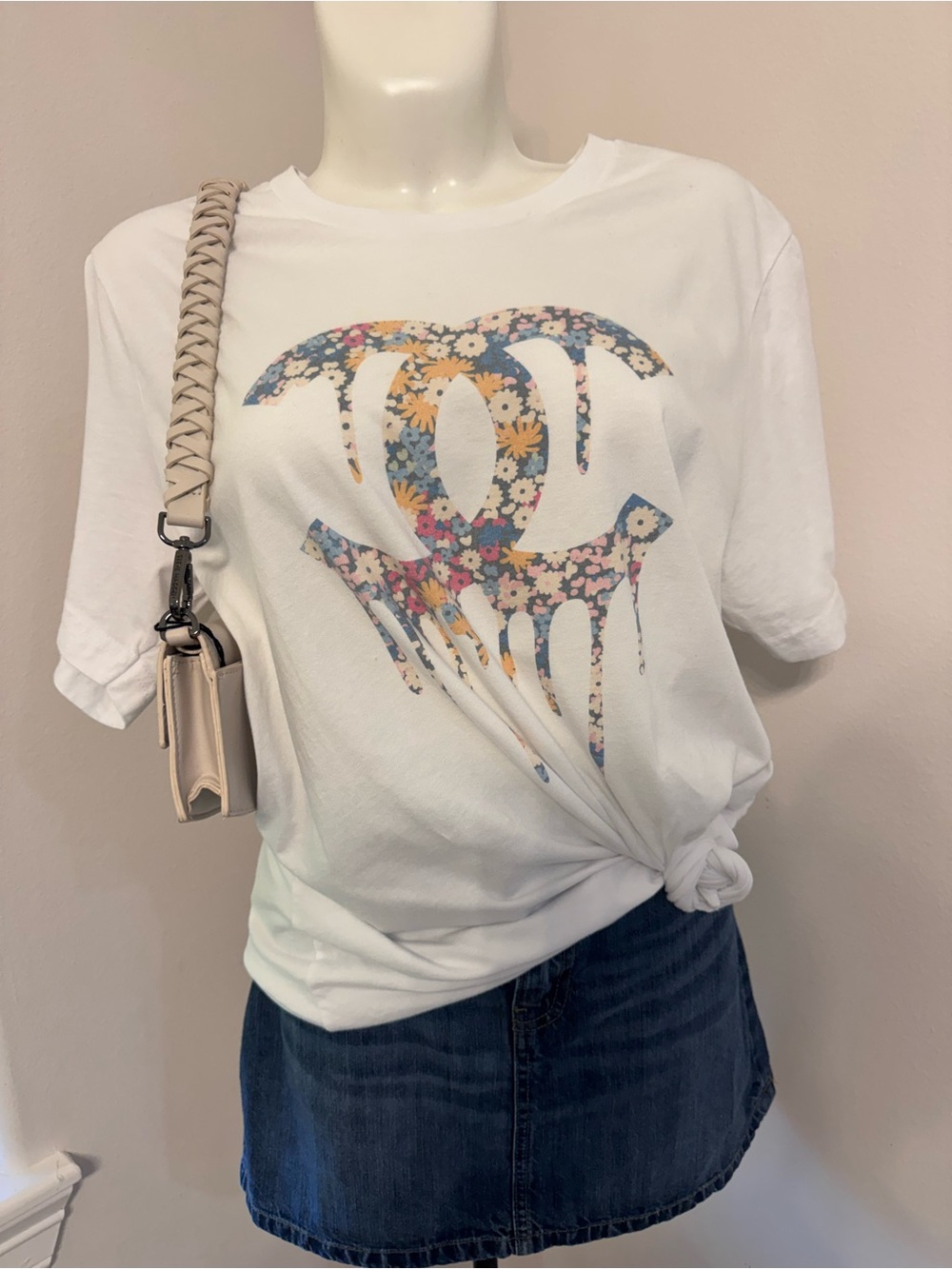 White Floral Logo Tee - Women's Casual Top